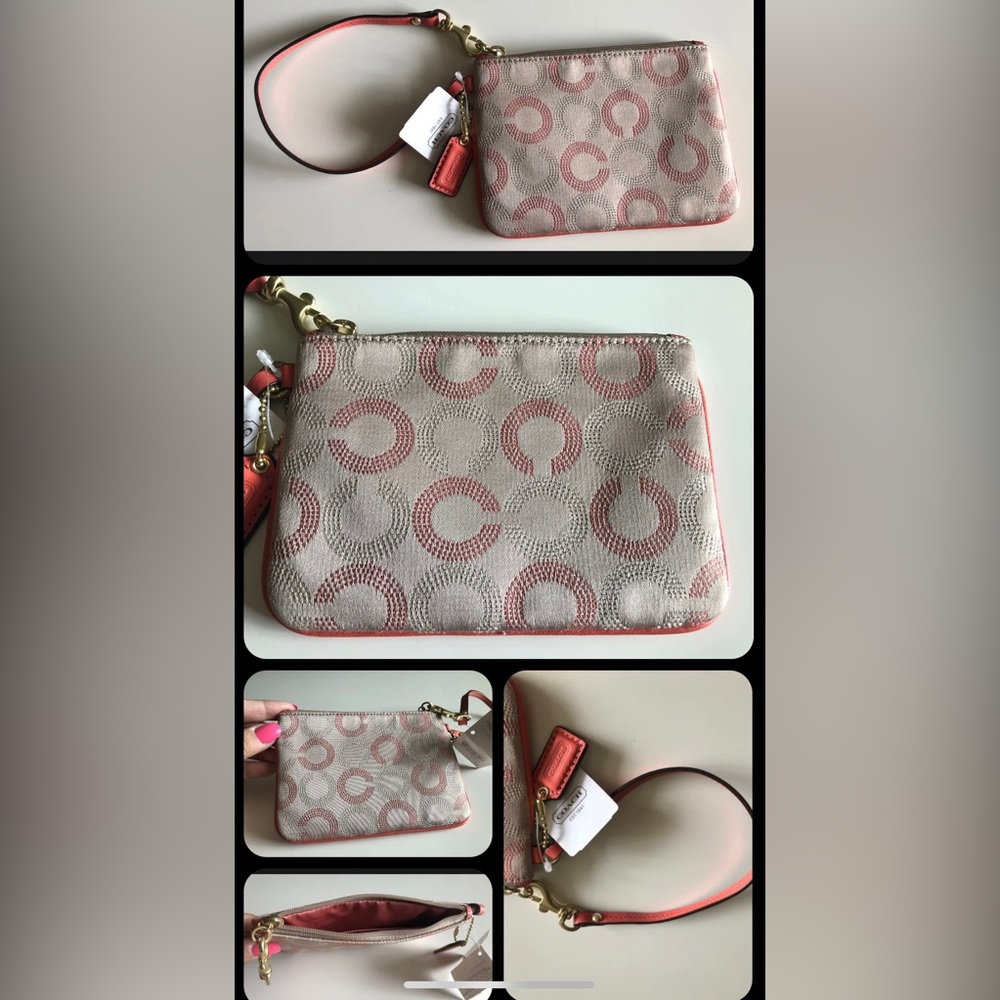 NEW COACH ASHLEY DOT OP ART KHAKI TEAROSE Small WRISTLET (F49460 B4BW4)